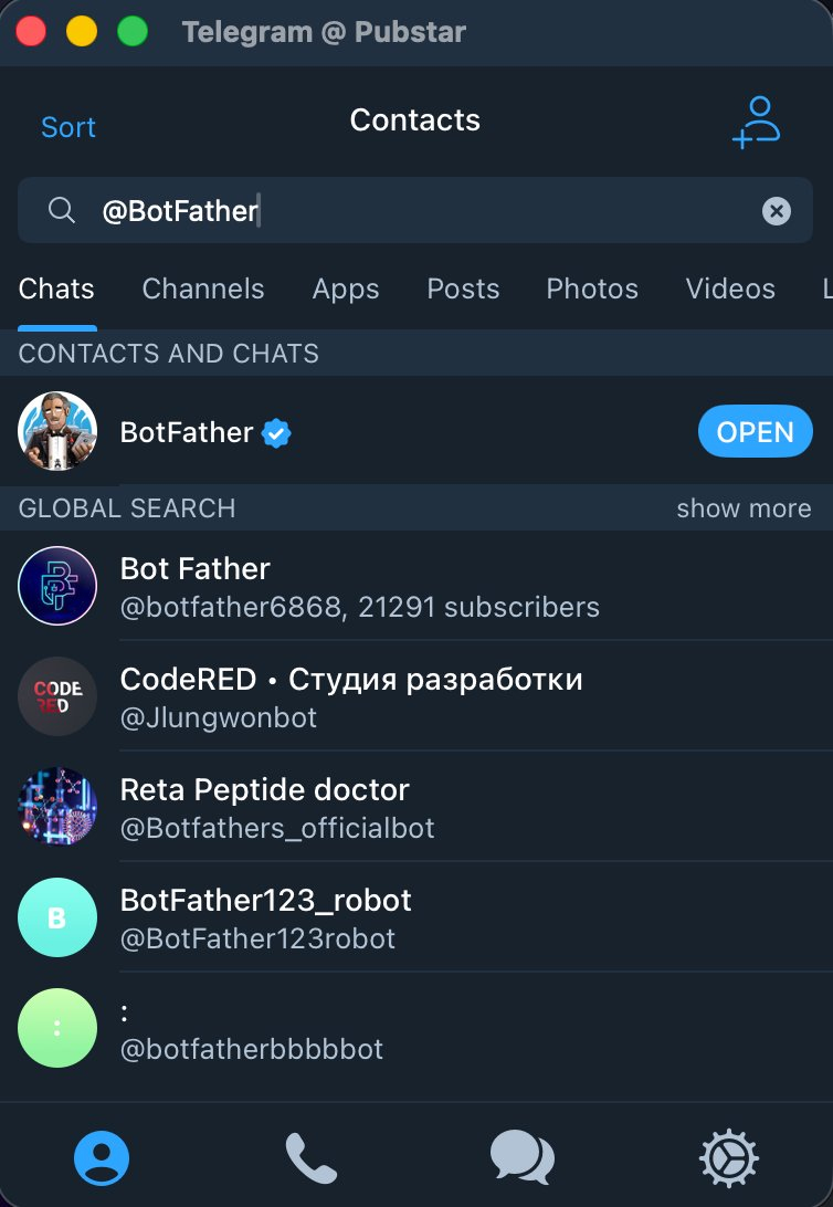 Finding @BotFather in Telegram Contacts tab